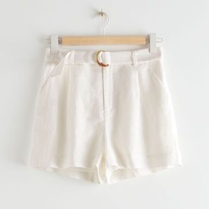 NWT & Other Stories Belted Linen Shorts White